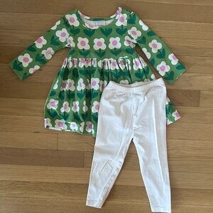 Hanna Andersson Green Dress with Pink Floral Pattern and coordinating leggings